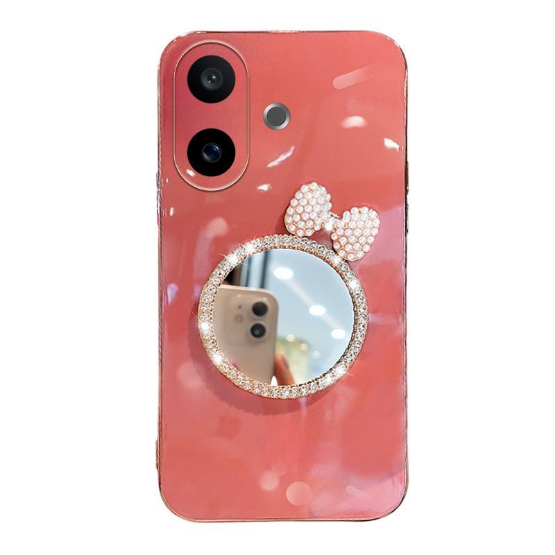 For Vivo V60 Lite Case Soft Plating brick inlaid pearl butterfly makeup mirror Smooth Electroplated For Vivo V60 Lite Back Cover