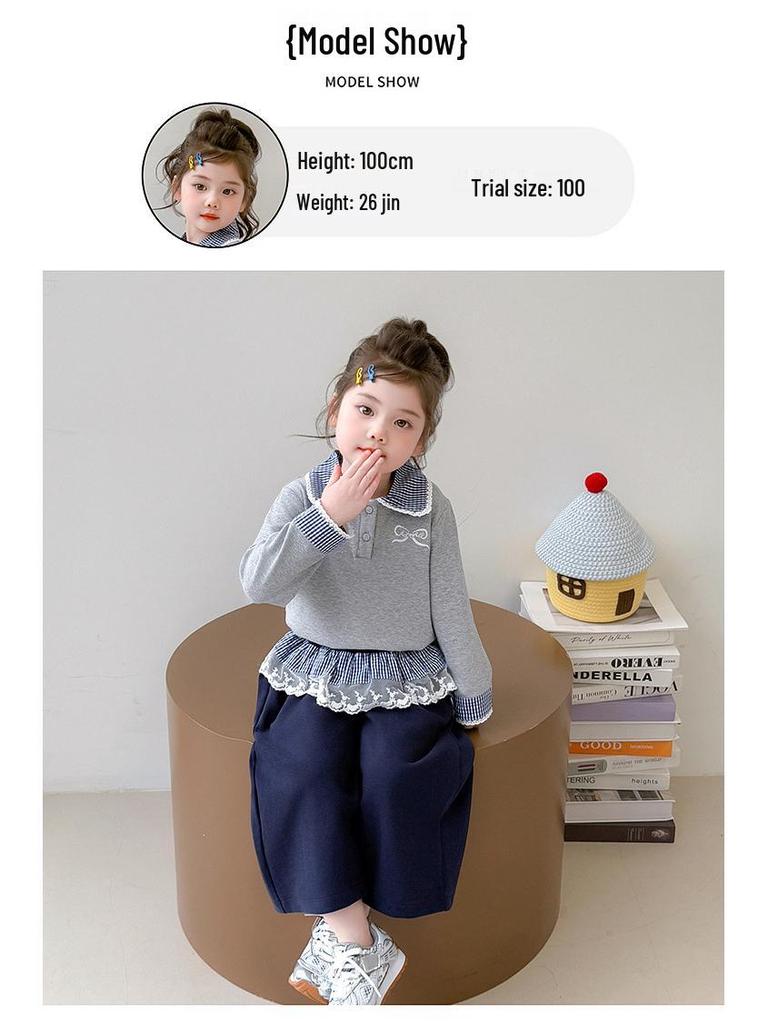 Сладкий комплект толстовки в корейском стиле с бантом для девочек на осень 2025 - Стильный костюм-двойка для маленьких девочек