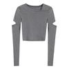 Solid Color Slim Thin Long-sleeved T-shirt for Women Ripped Round Neck Base Shirt for Women for Women Autumn Tight Design Top for Women