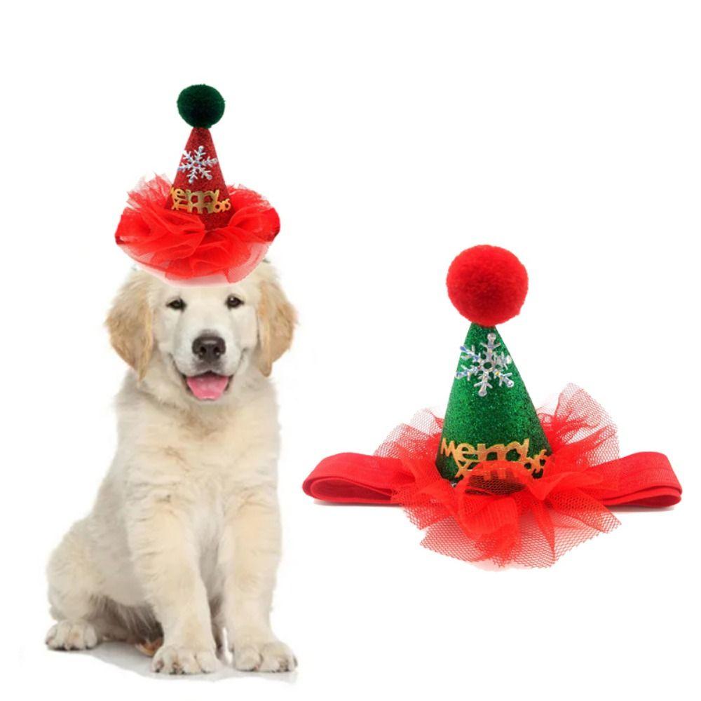 Adjustable Strap Christmas Dog Hat Conical Shape Pet Xmas Cap Dog Snowman Cap Cosplay Party