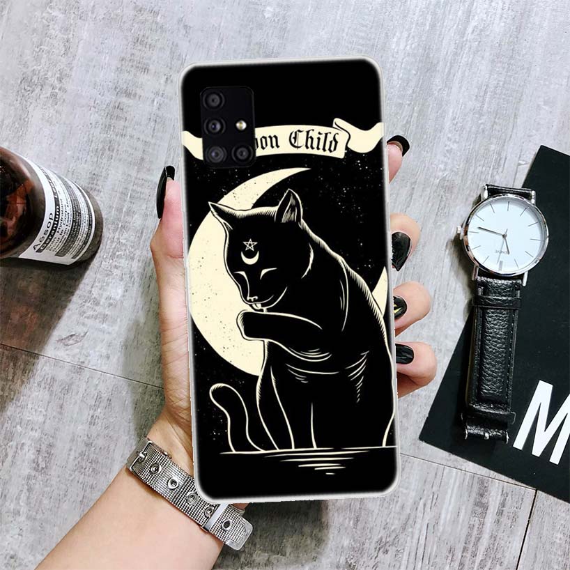 Красочный милый чехол для телефона 'Ведьма и кот' для Samsung Galaxy A52 A32 A22 A12 A02S A50S A30S A51 A31 AA71 Note 20 Ultra 10 S10 Plus