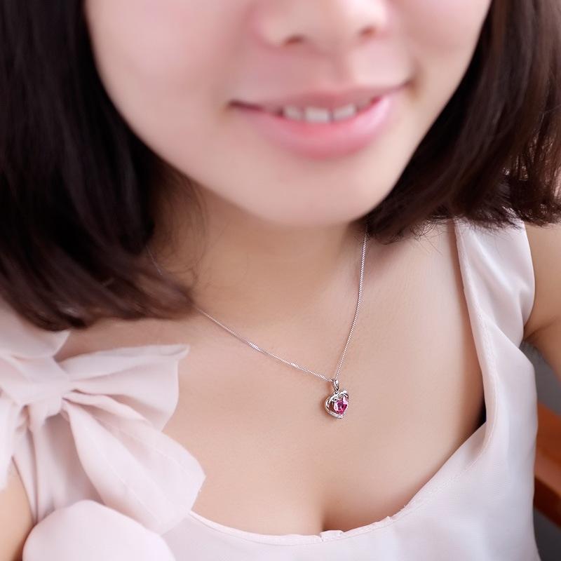 European Korean Style 925 Sterling Silver Heart Necklace Women Purple Blue Zircon Heart‑shaped Pendant