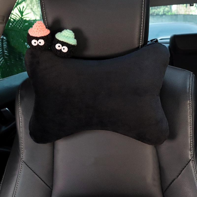 Cute Cartoon Car Pillow Coal Ball Bow Universal Auto Seat Headrest Neck Support Seatbelt Cover Interior Accessories for Women
