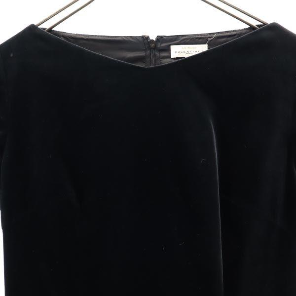 Balenciaga Сделано в Японии Однотонное платье с коротким рукавом, похожее на велюровое, 40, черное, женское, б/у