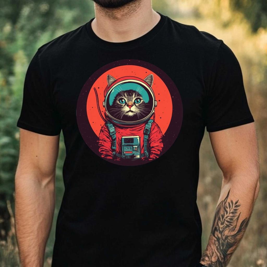 T-Shirt Herren Katze als Astronaut Motiv Baumwolle Größe XS bis 5XL