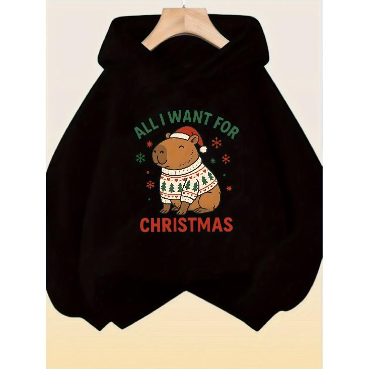 Women's Fashion Fleece Hoodie | Casual All-Season Christmas Cartoon Guinea Pig Print | Trendy Creative Style