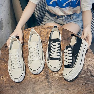 Новые парусиновые туфли на толстой подошве, корейская версия маленьких белых туфель, студенческая повседневная обувь на шнуровке, модная женская обувь