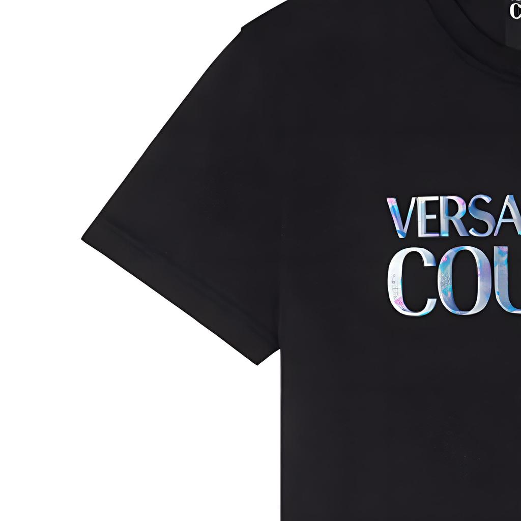 Versace Однотонная футболка с коротким рукавом и круглым вырезом с буквой Мужские топы Черный E72GAHP02-ECJ01P-EOT5