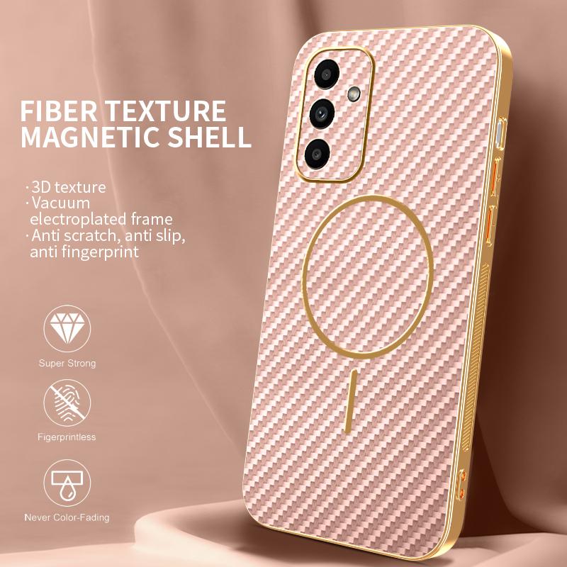 For Samsung Galaxy A15 5G Phone Case Carbon Fiber Textured Electroplated TPU Back Cover
