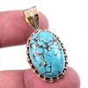 Natural Tibetan Turquoise Gemstone 925 Solid Silver Two Tone Pendant 1.50'' Z6V30