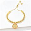 Gold-Plated 6mm Copper Bead Chain St. Benedict Pendant Adjustable Bracelet New Trend for Women's Daily Party Jewelry Accessory