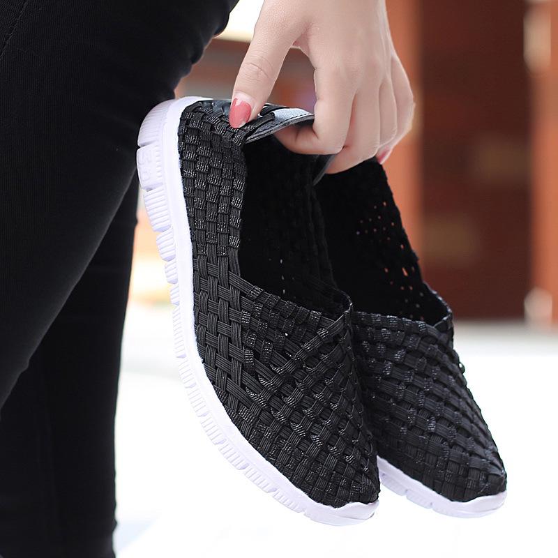New Large Size Hand-woven Women's Shoes Casual Breathable Hollow Single Shoes Ultra-light Mesh Flat Shoes Lazy Shoes