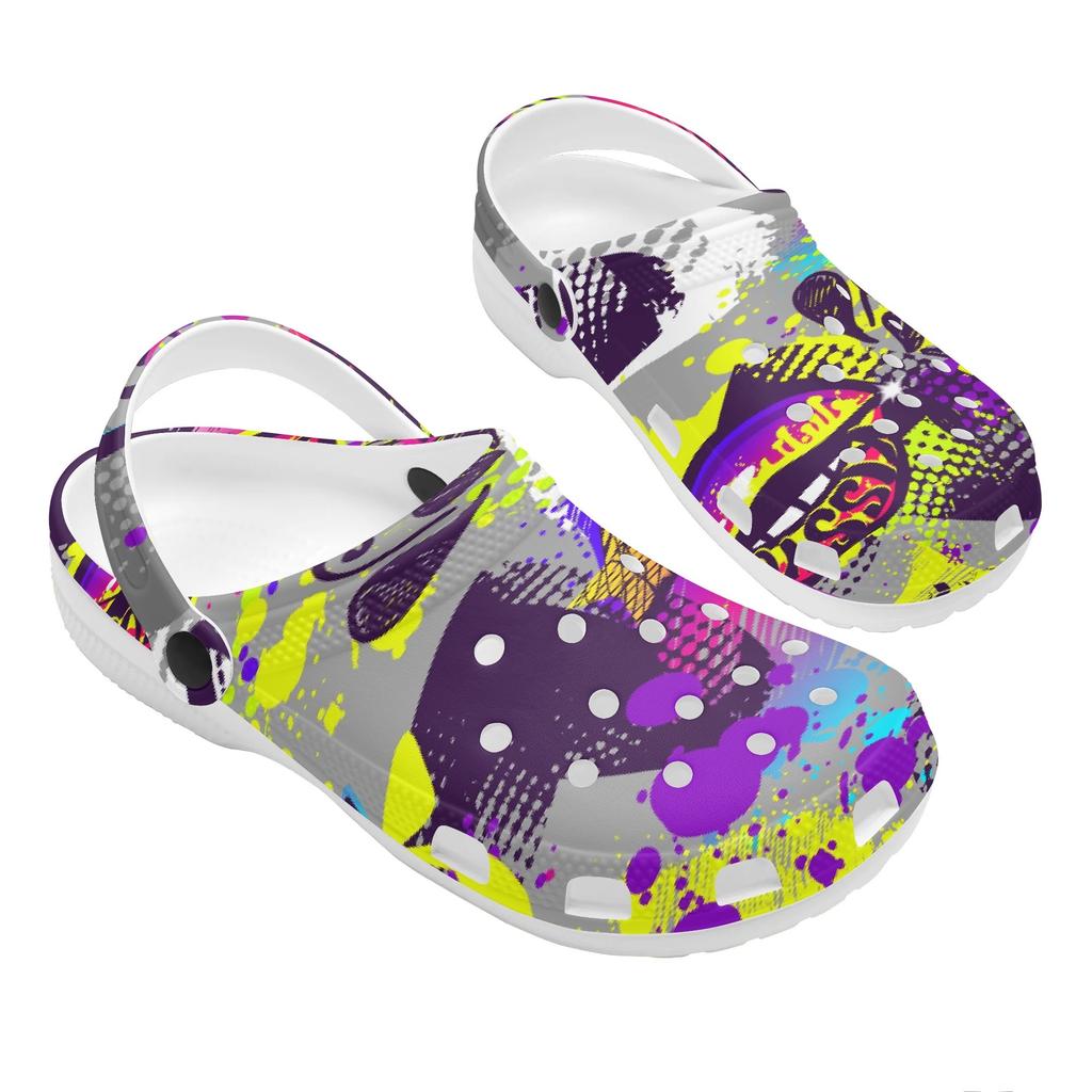Printed White Garden Clogs Unisex Lightweight EVA Slip On Shoes Breathable Beach Pool Bathroom Home Summer Wear Outdoor Use