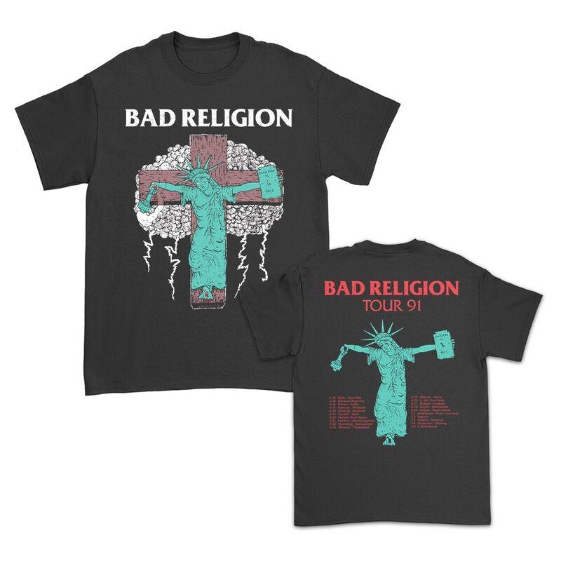 Bad Religion 90s Tour Tee Hardcore Punk TShirt with Vintage Liberty Cross Retro Color Design for Fans