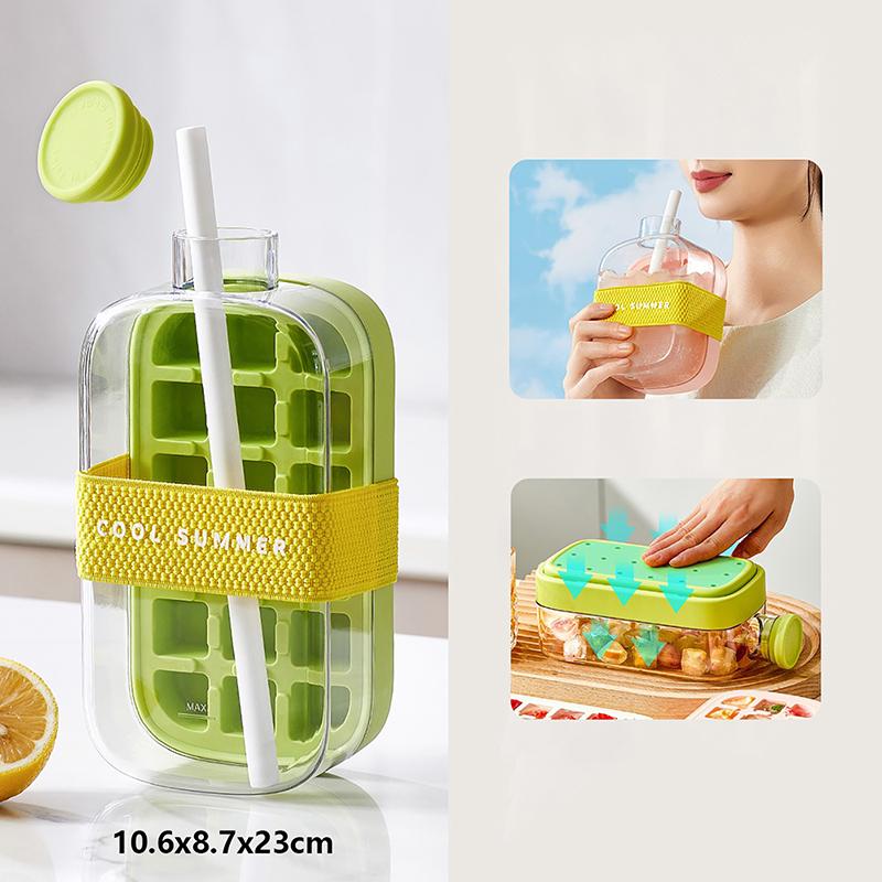Летний поднос для кубиков льда с соломинкой 2 в 1 поднос для льда и бутылка для воды для льдогенератора без касания силиконовый кубик льда портативный чайник