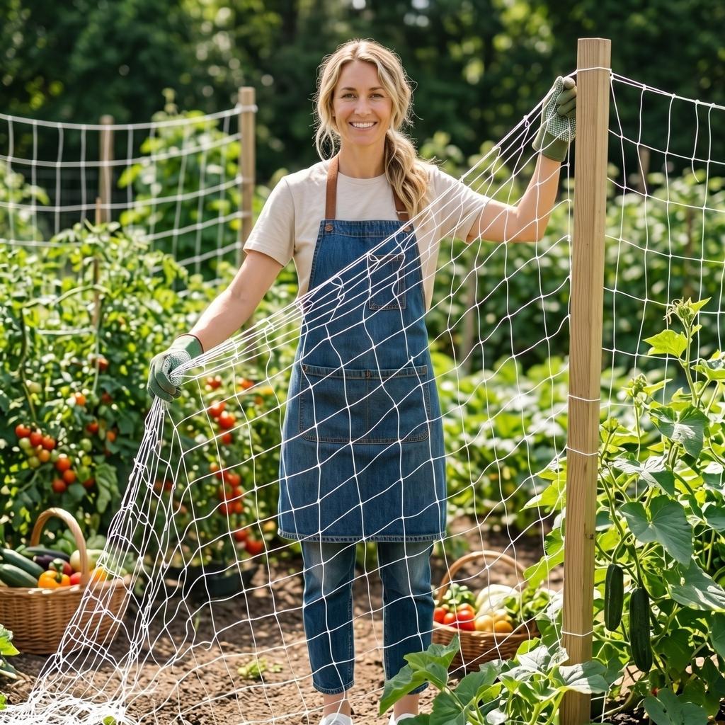 Polyester Climbing Net for Vegetable Plant Support Trellis Netting with Square Mesh Pattern 4x8ft Durable Garden Plant Trellis Net