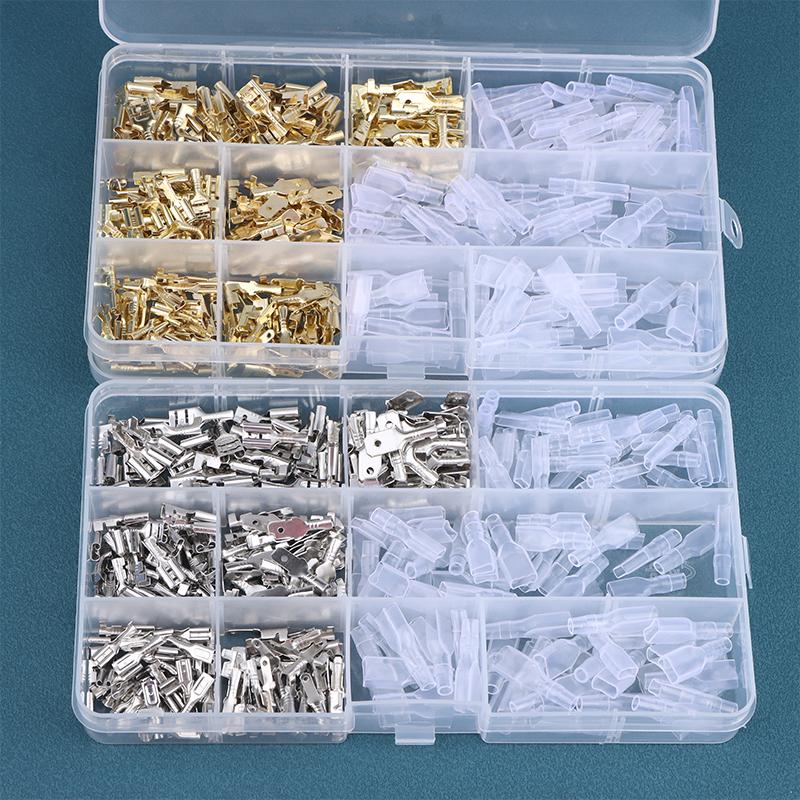 Gold/Sliver 120/270/315Pcs 2.8/4.8/6.3mm Spade Crimp Terminals Male Female Wire Connector Electrical Terminals Assorted Kit
