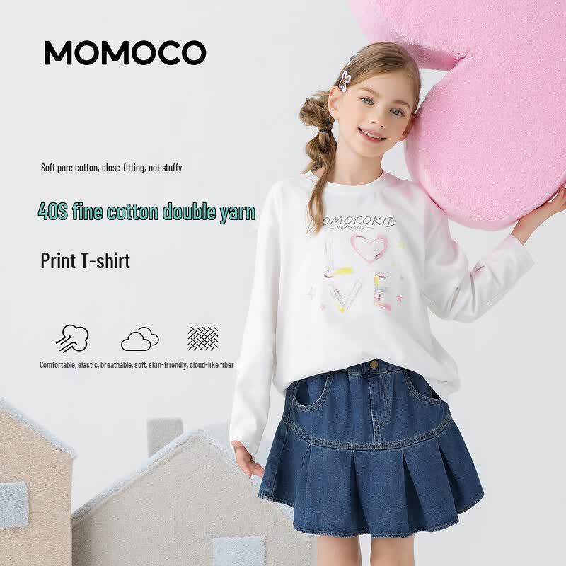 Хлопковая футболка с длинным рукавом для девочек MOMOCO