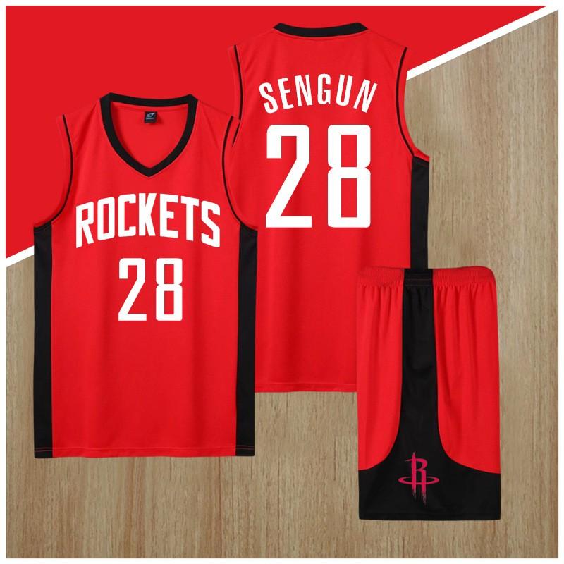 Basketball Jersey Set Rockets Team Quick Dry Sportswear Men