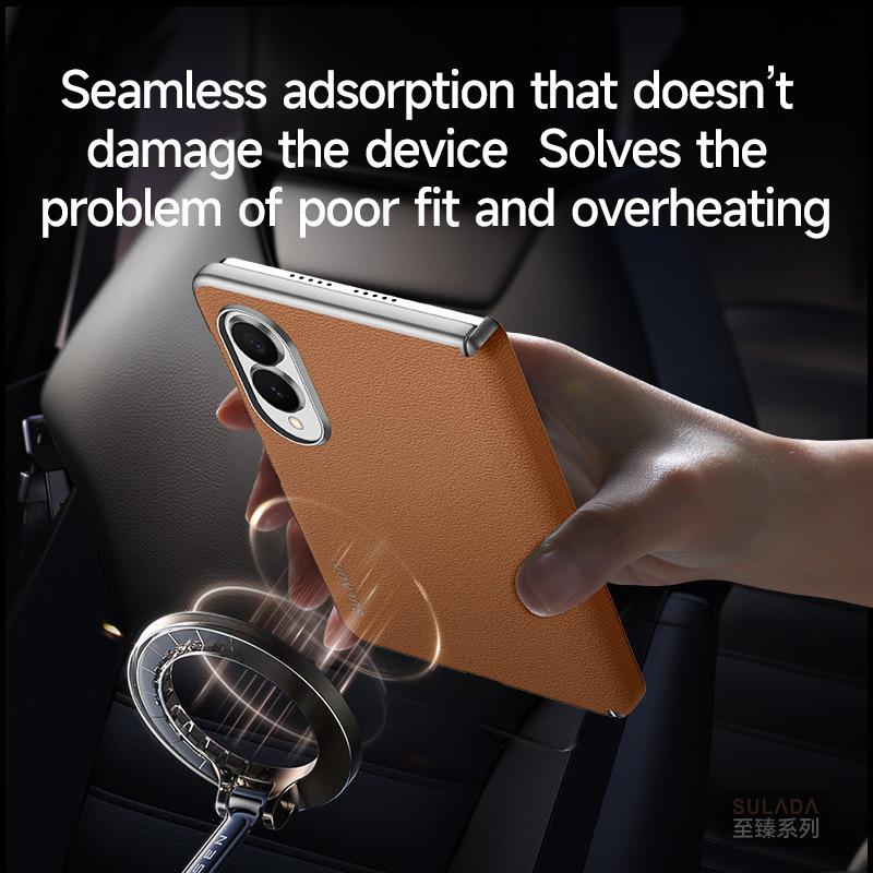 Luxury 100% Genuine Leather Magnetic Case for Samsung Galaxy Z Fold8 Z Fold 8 Ultra MagSafe Wireless Hinge Cowhide Back Cover