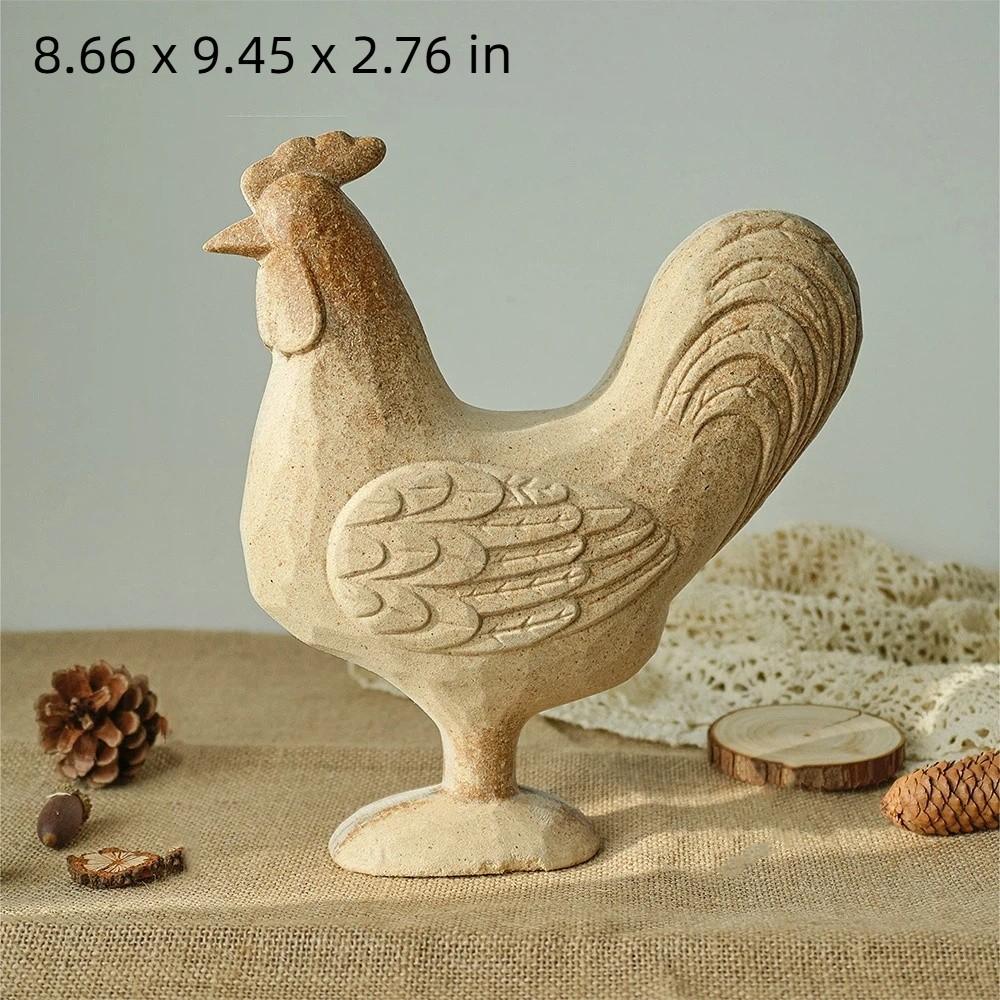 Hand-painted Wooden Bunny Statue Rooster Painting Rabbit Figure  Home Decoration