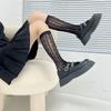 Japanese Medium and Long Tube Black and White Lace Love Half-leg Socks Women's Spring Summer Ultra-thin Breathable Ins Tide