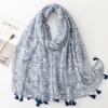 Luxury Women Viscose Scarf Four Seasons Available Designer Shawl Cotton Linen Feeling Tassel Pashmina Muslim Hijab Wrap Floral