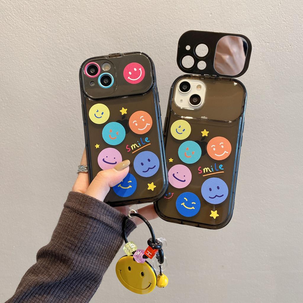 Подходит для Apple 11 Креативное зеркальное покрытие Подходит для iPhone 14 Зеркало для макияжа Чехол для мобильного телефона Подвеска в виде смайлика 13 Защитное покрытие