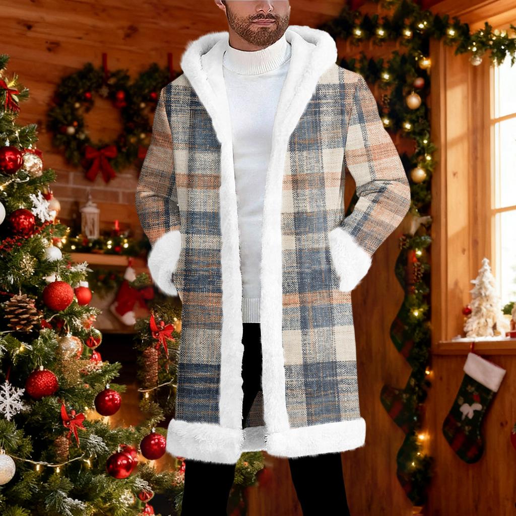 Мужской кардиган с капюшоном, длинное пальто для сохранения тепла