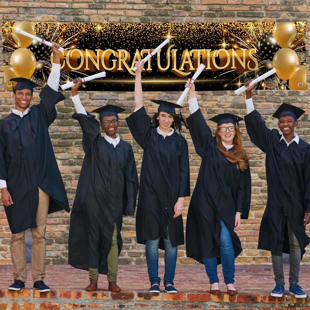 Congratulations Decorations - We Are So Proud of You Banner - Well Done - Graduation Decorations for Prom - 6 x 1.3ft (Black and Gold)