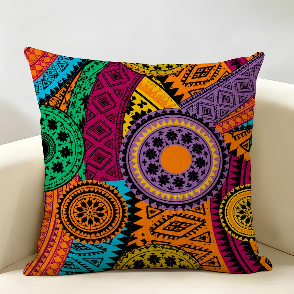Colorful Vivid Circle Pattern Cushion Cover Durable Hypoallergenic Organic Linen Short Pillow Cover Washable