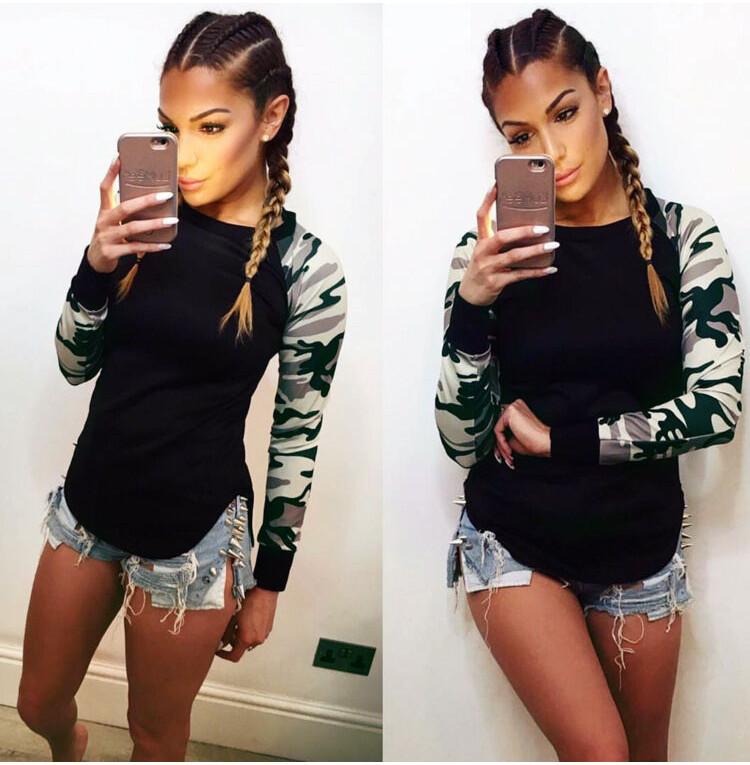 Premium Quality Damen Camouflage Printed Long Sleeve Pullover T-shirt For Stylish Comfort