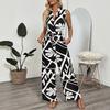 Women's V-Neck Jumpsuit Pants Summer New Commuter Sleeveless Printed Jumpsuit