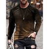 Mens Gradient Long Sleeve Vintage Crew Neck Tee - Soft, Breathable, Stylish Design for Spring and Autumn - Classic Casual Wear for Mens Clothing