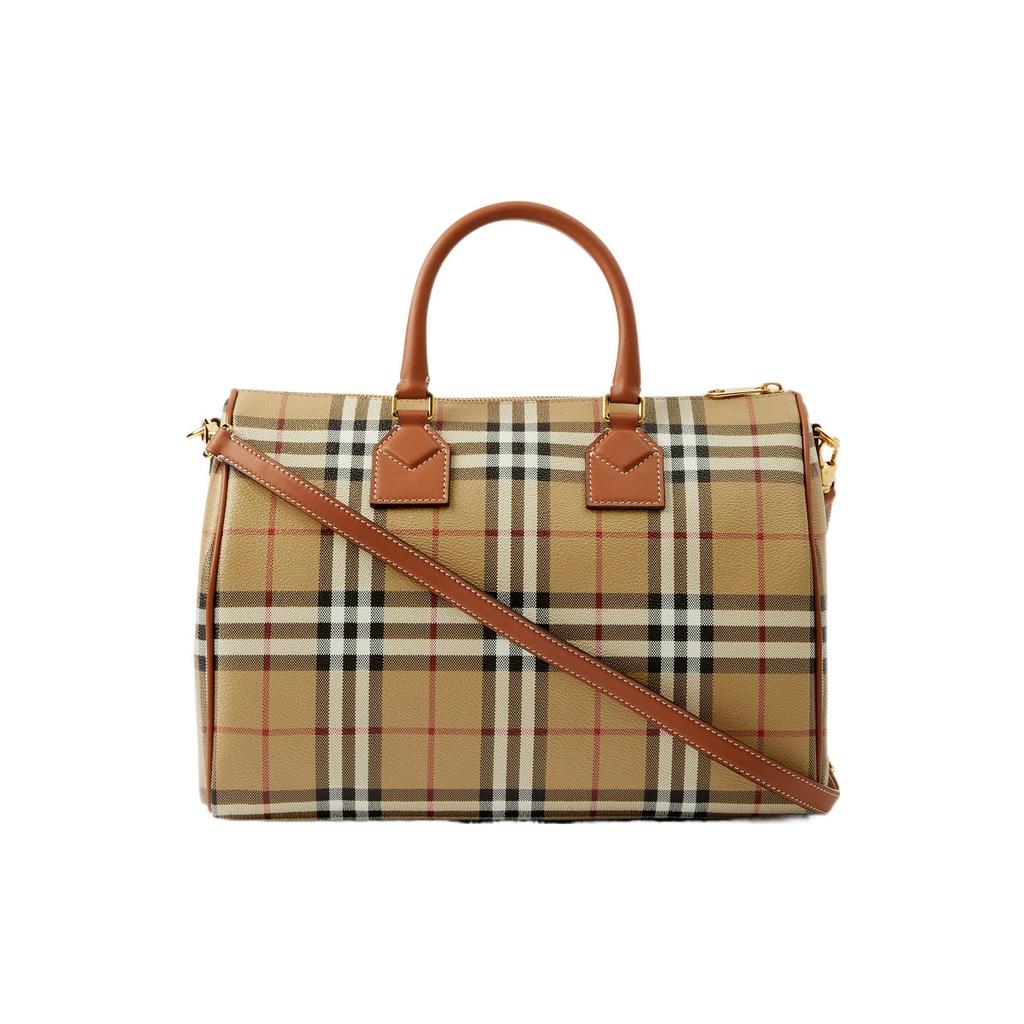 Burberry Vintage Check Leather Bowling Bag Women handbags Classic-Beige Stone-Brown 80713551