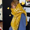 Women's Winter Yellow Plaid Scarf Korean Style Versatile Student Shawl Warm Neck Warmer