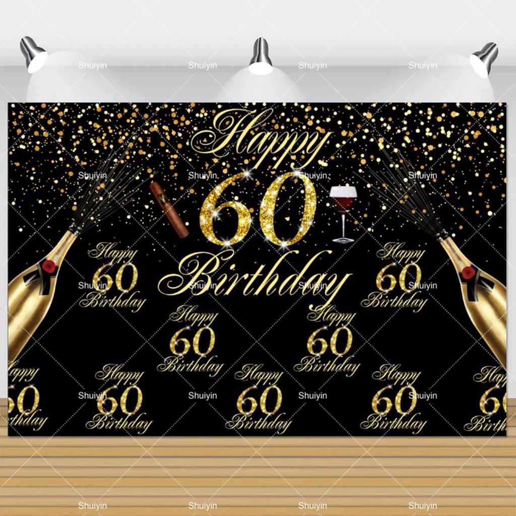 Фон для 60-летия Женщина Мужчина 60 Лет Украшения на День Рождения Товары для вечеринки Блестящие Шары Баннер "Шестьдесят" Реквизит для Фотосессии