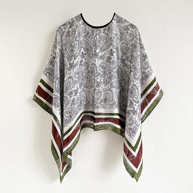 110Cm Square Shawls Summer Beach Sexy Women Fashion Print Silk Smock Bikini Cover Up Loose Blouse Sunscreen Comfortable Poncho