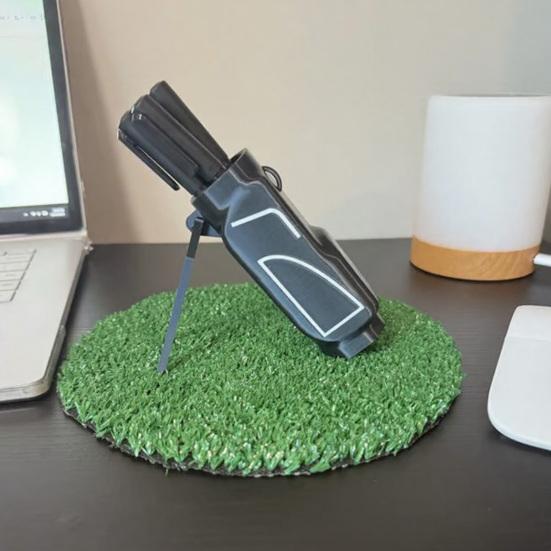 Golf Bag Pen Holder, 3D Printed Pencil Stand for Desk, Creative Golf Club Shape Organizer, Foldable Phone Stand for Office