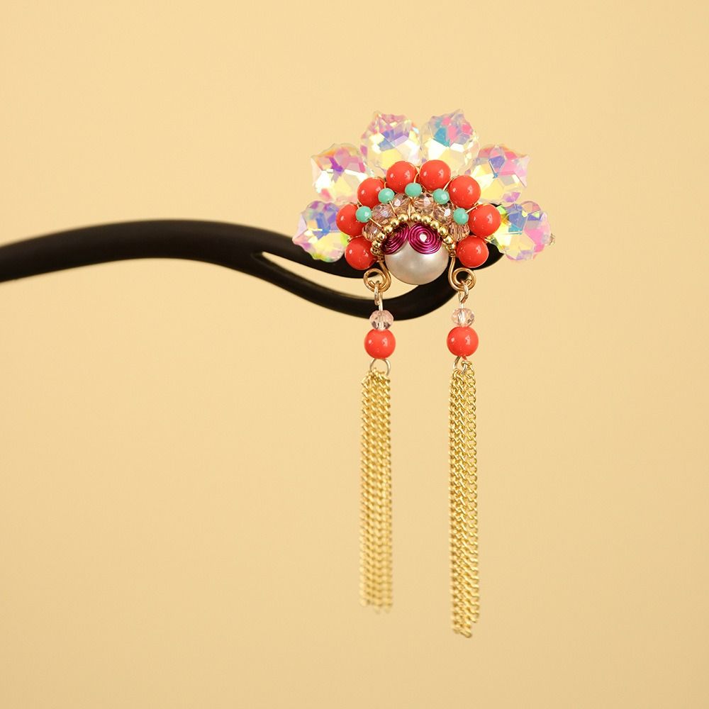 Red New Chinese Style Hair Clip Tassel Hanfu Hairpin Temperament Wooden Hair Stick  Bridal