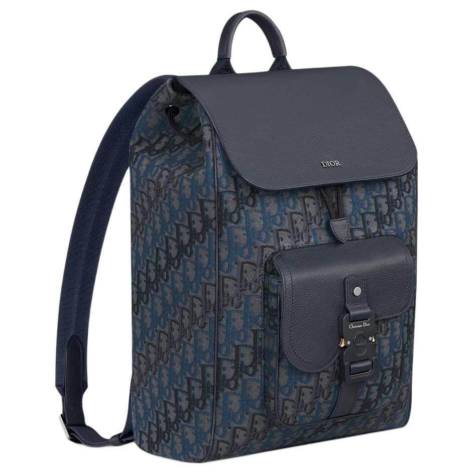 DIOR OBLIQUE Fabric With Cow Leather Backpack Women's Dark Blue 1ADBA200DJD_H585