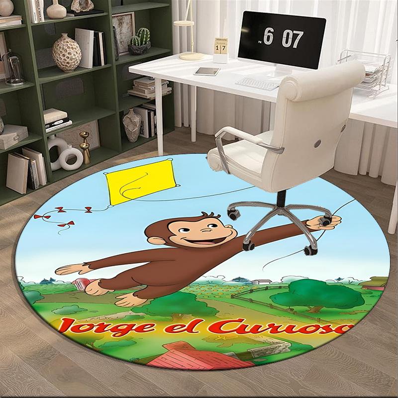 Curious George Flying Kite Round Rug for Livingroom,Bedroom, Palyroom, Chair Rug, Area rug, Circle Carpet, Fan Christmas gift