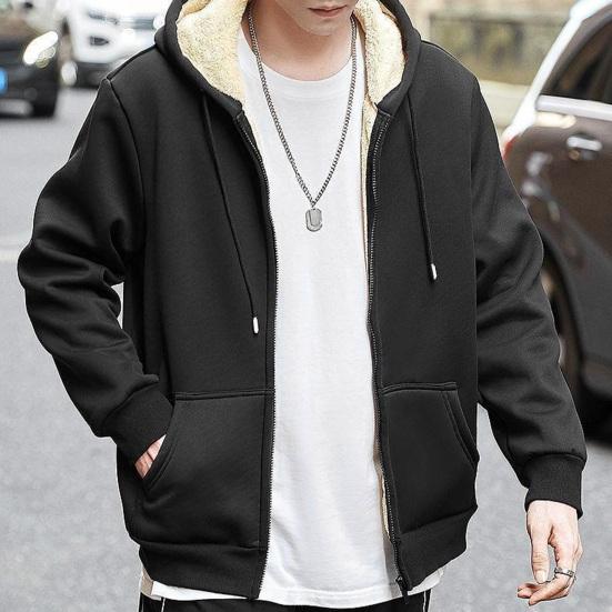 Мужское зимнее пальто, толстый мягкий плюшевый кардиган с капюшоном на шнурке и длинными рукавами, теплая однотонная мужская куртка