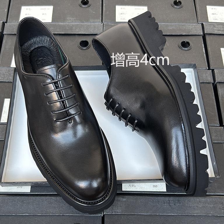 Цельные кожаные туфли-оксфорды для мужчин, деловые, кожаные, дышащие, на толстой подошве, увеличивающие рост, свадебные, мужские туфли для жениха, мужские кожаные туфли