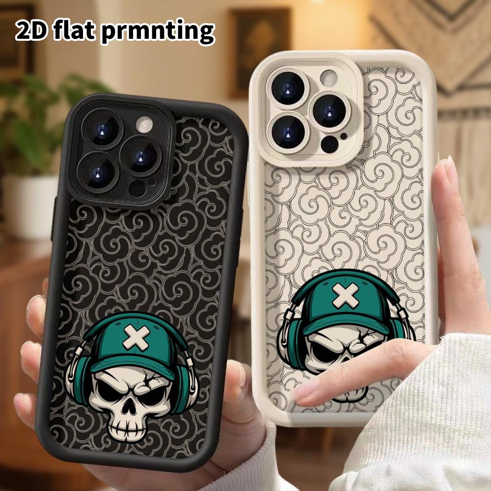 Phone Case: 2D flat design suitable for iPhone 18 17 16 15 14 13 Pro stepped protective case, hip-hop skull, Christmas and Halloween gift