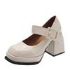 Fashion Shoes for Women 2024 New Mary Jane High Heels Women's Korean Thick Square Head Retro White High Heels Wedding Shoes Bride