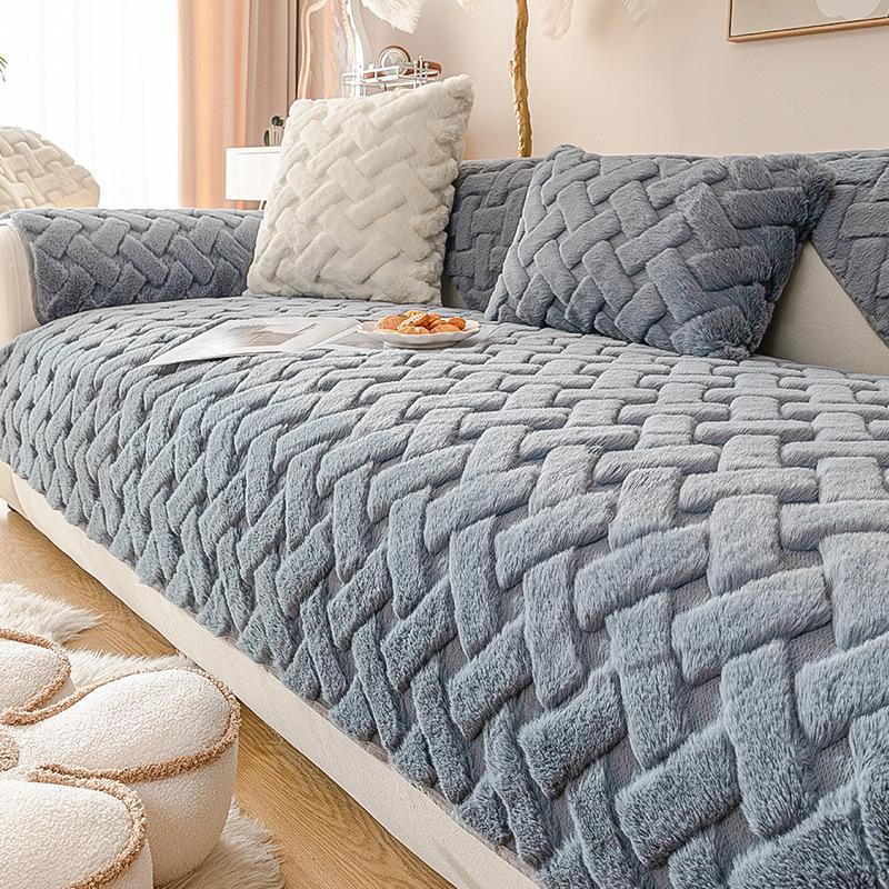 Утолщенное плюшевое полотенце для дивана, однотонное универсальное покрытие для дивана, мягкие нескользящие комбинированные чехлы для дивана, коврик для дивана для гостиной