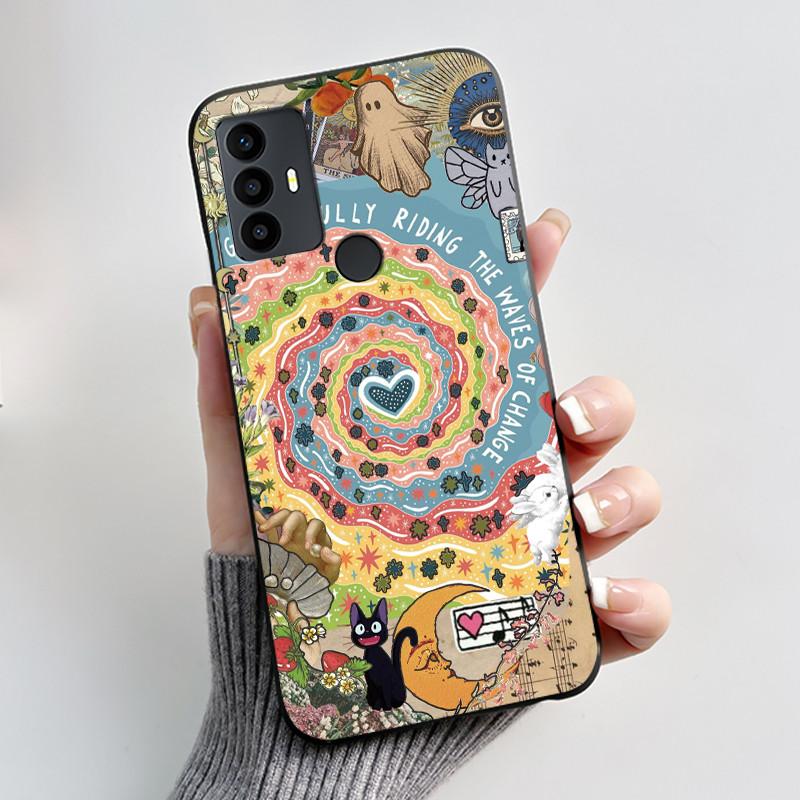 Cute Case For TCL 30 SE Protective Cover For TCL 30E Funda For TCL 306 305 Printing Shell Soft Silicone Cartoon Black Casing