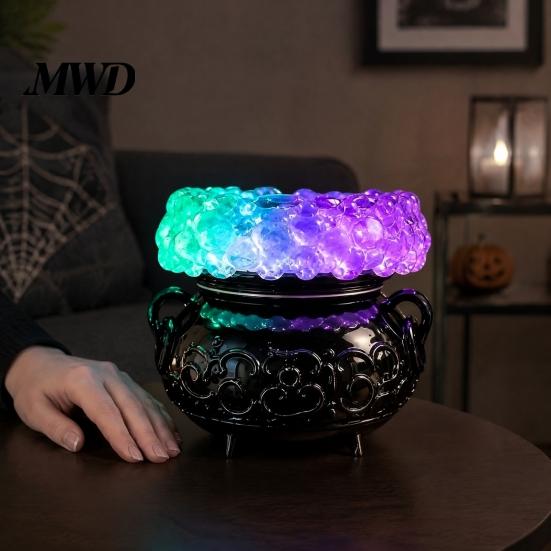 Creepy Table Decor for Parties Halloween Cauldron LED Bubble Light, Color Changing Witch Potion Lamp, Spooky Gothic Resin Light Up Candle Holder Party