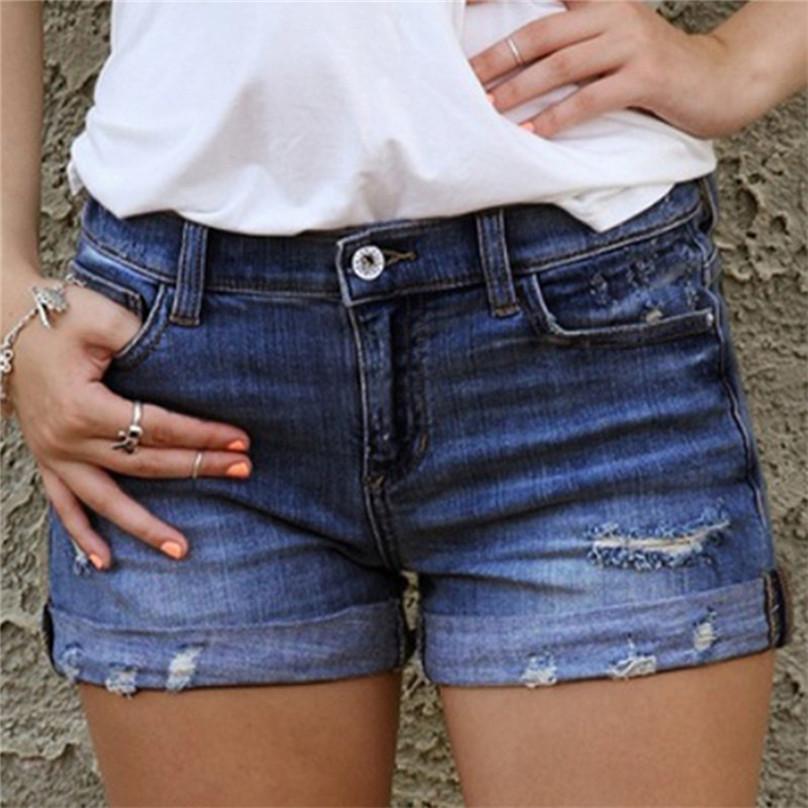 Fashion Comfortable Women's European and American Style Classic Versatile Ripped Sexy Denim Shorts